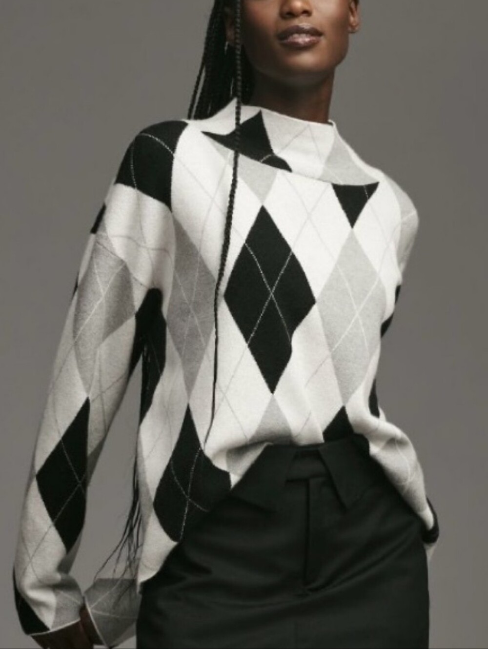 Anthropologie MAEVE Carys Argyle Mock Neck Pullover Knit Sweater Size XS NWT